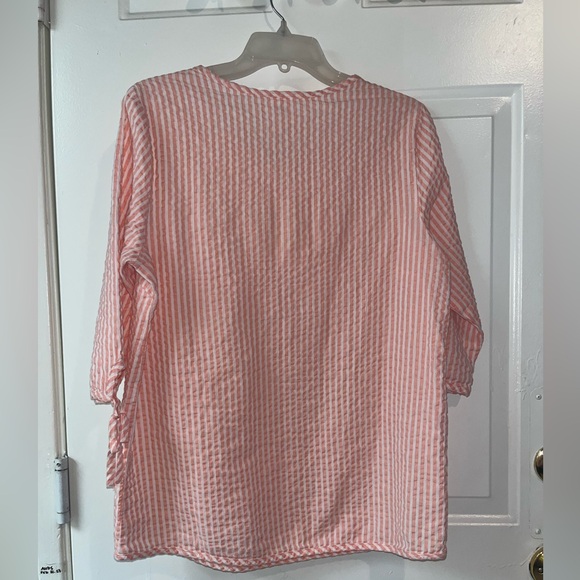 Spring Pink And White Stripe Blouse Seerucker-like Material Size Medium - Blair - Picture 8 of 8